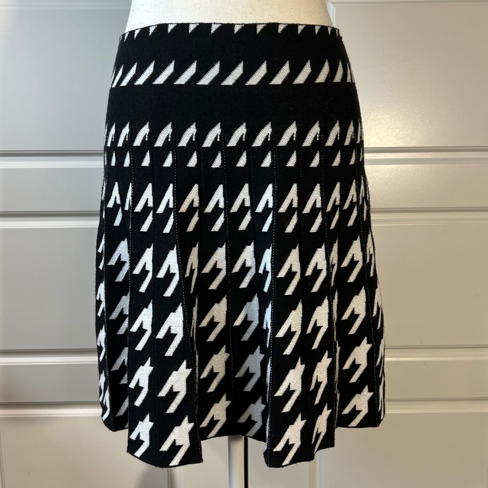 Luc-Ce Black White Houndstooth Knit‎ A Line Skirt Medium Large M/L Career Party